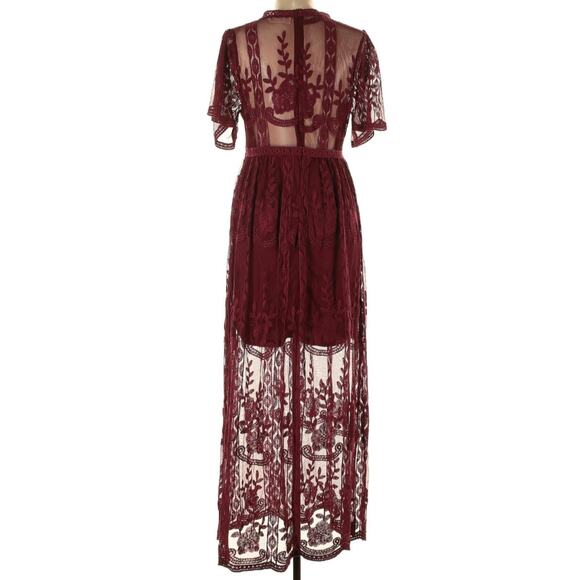 Red Wine Merlot Lace Deep V Plunge XL Romper - Picture 3 of 3